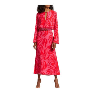 Silvia Tcherassi Pesaro Belted Cut-Out Red and Pink Midi Dress Size Small